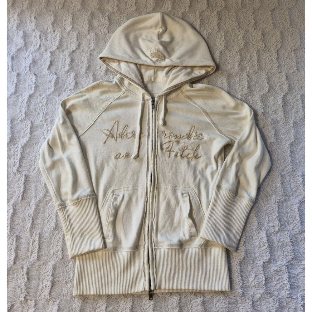 Vintage Abercrombie & Fitch Y2K Hoodie Sweatshirt Women's Small Full Zip White